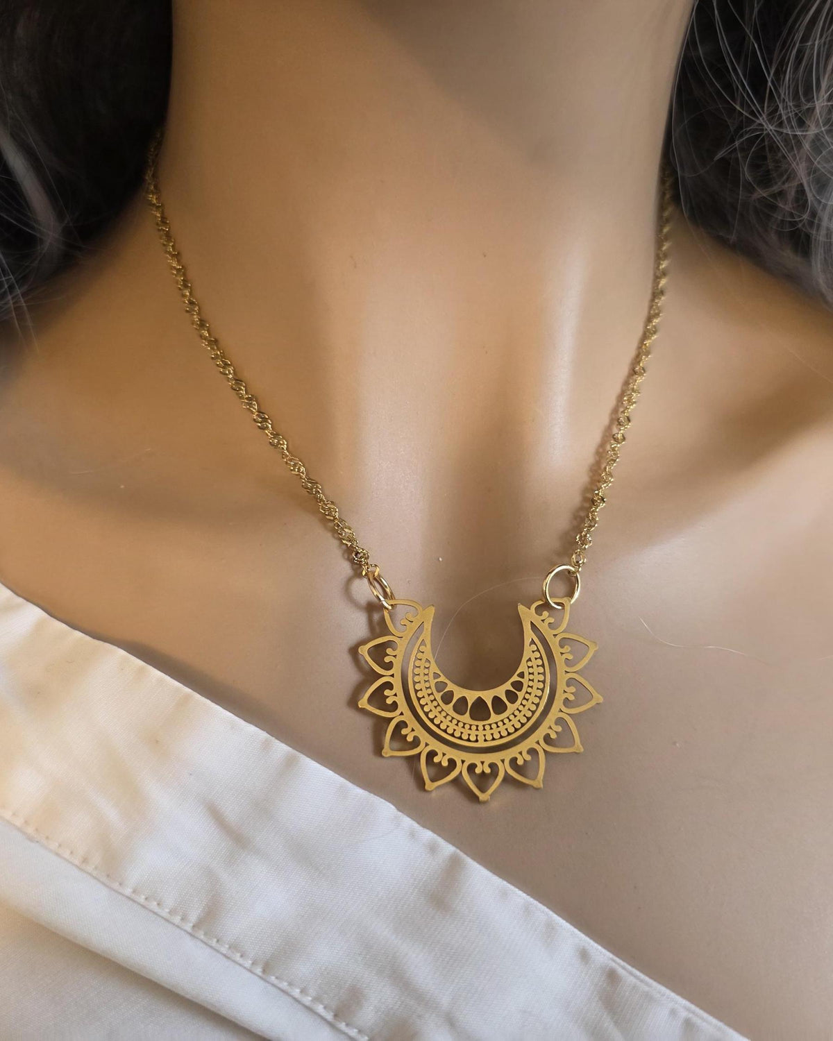 Gold Mandala Evil Eye Layered Protection Necklace Set - Chain Zen Stack Jewelry