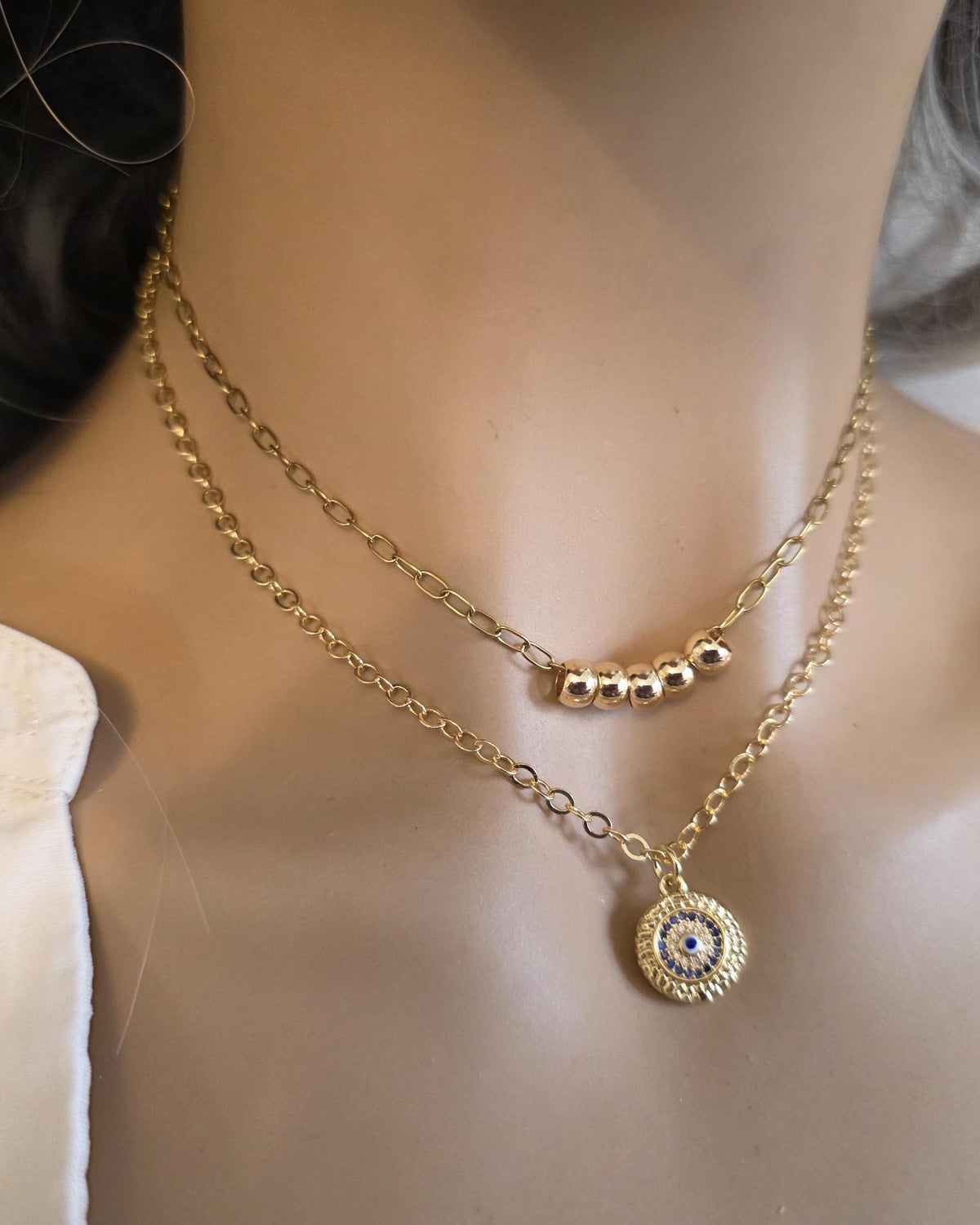 Gold Mandala Evil Eye Layered Protection Necklace Set - Chain Zen Stack Jewelry
