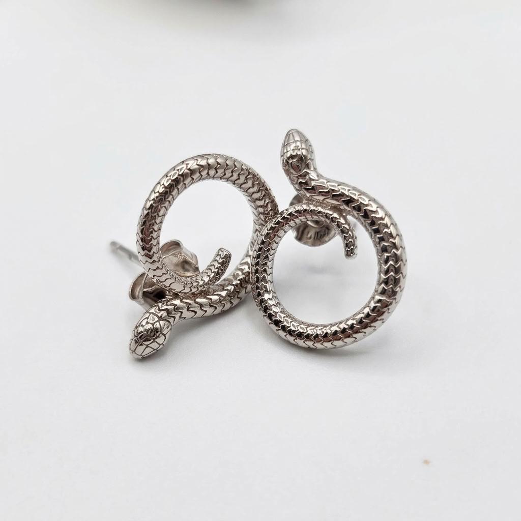 Sterling Silver Snake Necklace and Earrings Set, Serpent Jewelry Set, Adjustable Snake Necklace, Matching Sterling Silver Earrings