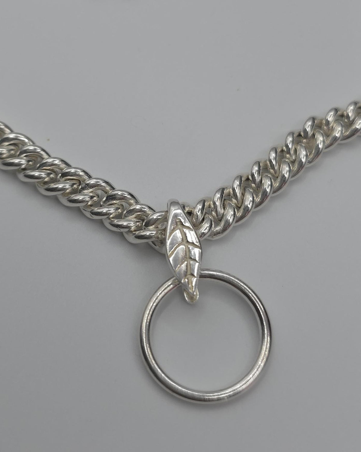 Sterling Silver Day Collar Necklace, Chunky Curb Chain O Ring Necklace, Adjustable Silver Choker, Handmade Statement Necklace
