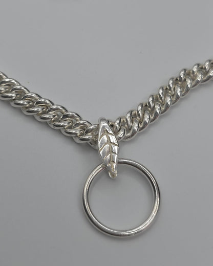 Sterling Silver Day Collar Necklace, Chunky Curb Chain O Ring Necklace, Adjustable Silver Choker, Handmade Statement Necklace
