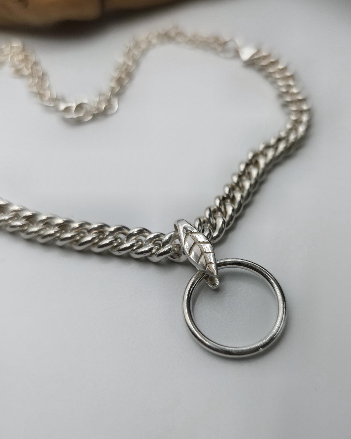 Sterling Silver Day Collar Necklace, Chunky Curb Chain O Ring Necklace, Adjustable Silver Choker, Handmade Statement Necklace