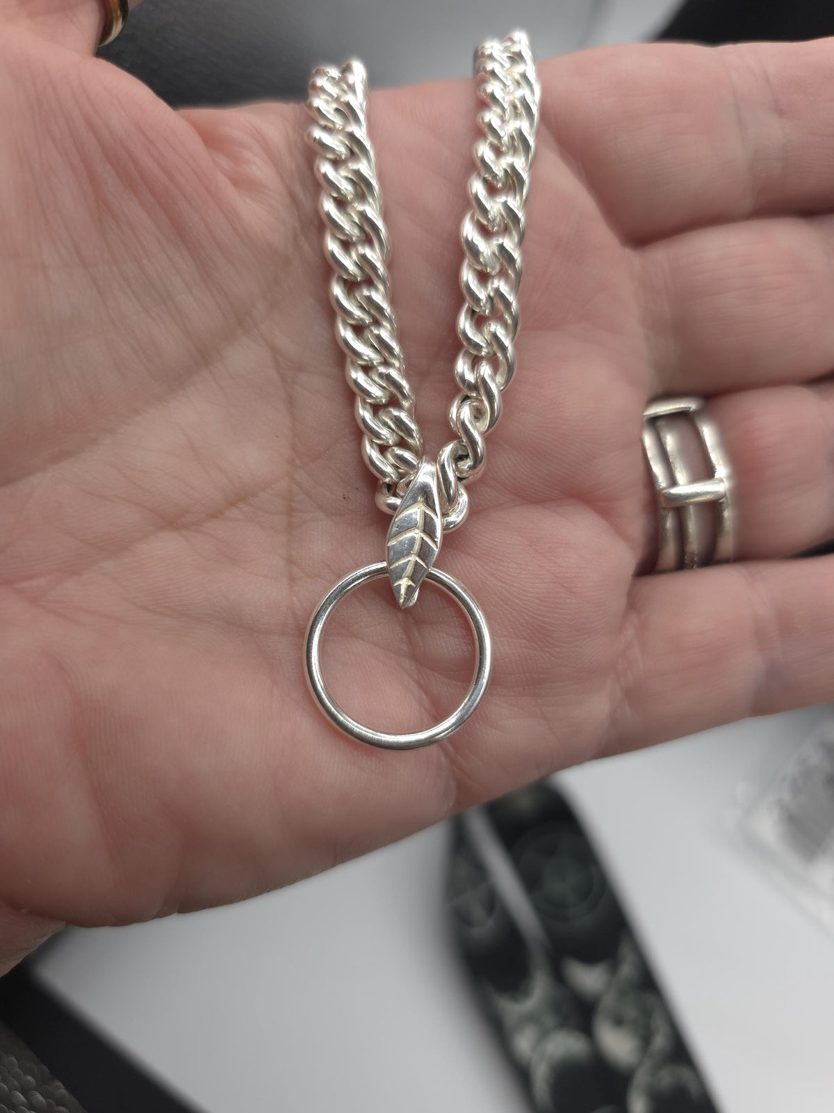 Sterling Silver Day Collar Necklace, Chunky Curb Chain O Ring Necklace, Adjustable Silver Choker, Handmade Statement Necklace