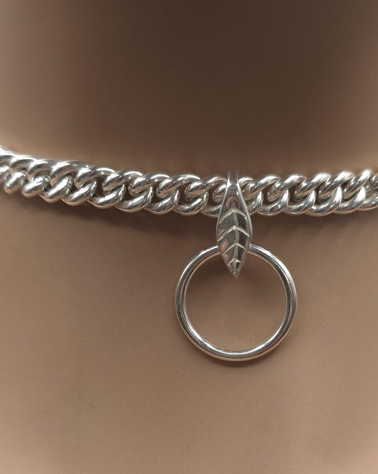 Sterling Silver Day Collar Necklace, Chunky Curb Chain O Ring Necklace, Adjustable Silver Choker, Handmade Statement Necklace