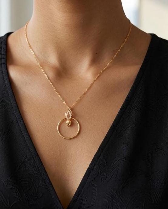 14k Gold Filled Elegant Chain Day Collar Ring Necklace, Devotion Luxury Fine Jewelry