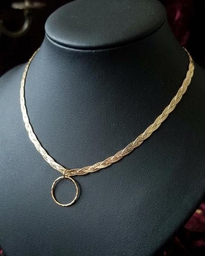 10K Gold Vermeil Day Collar Necklace, Braided Gold Choker with O Ring, Adjustable Collar, Sterling Silver Vermeil Necklace