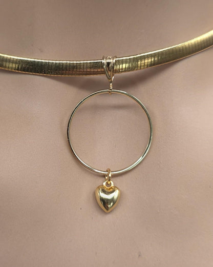10k Gold Vermeil Omega Eternity O Ring Necklace Day Collar with Heart– 4mm Dual-Tone Sterling Silver