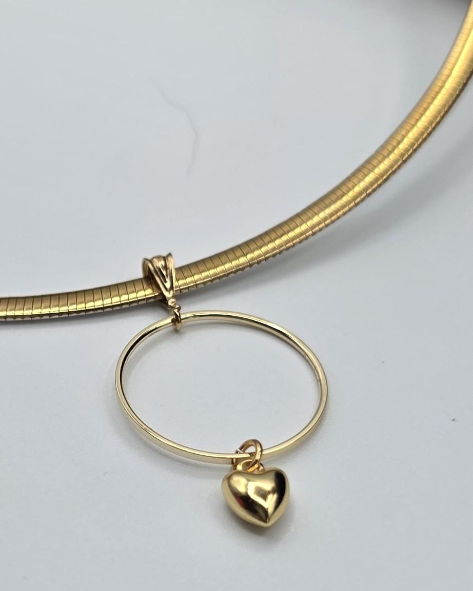 10k Gold Vermeil Omega Eternity O Ring Necklace Day Collar with Heart– 4mm Dual-Tone Sterling Silver