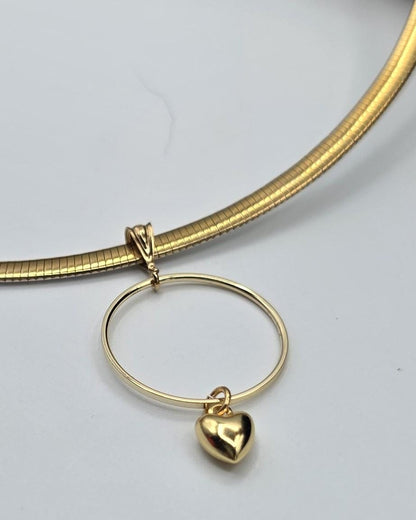 10k Gold Vermeil Omega Eternity O Ring Necklace Day Collar with Heart– 4mm Dual-Tone Sterling Silver