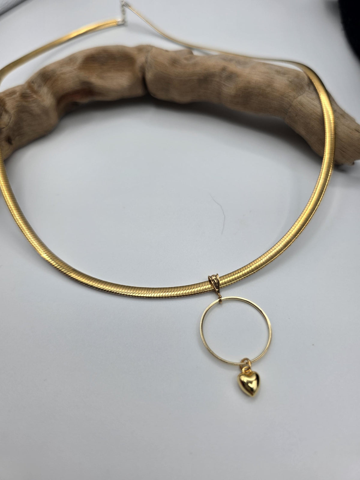 10k Gold Vermeil Omega Eternity O Ring Necklace Day Collar with Heart– 4mm Dual-Tone Sterling Silver