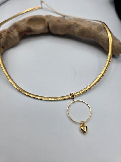 10k Gold Vermeil Omega Eternity O Ring Necklace Day Collar with Heart– 4mm Dual-Tone Sterling Silver