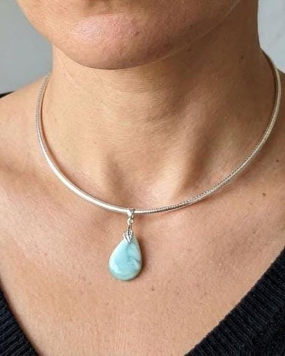 Sterling Silver 3mm Omega Hemimorphite Gemstone Pendant Necklace