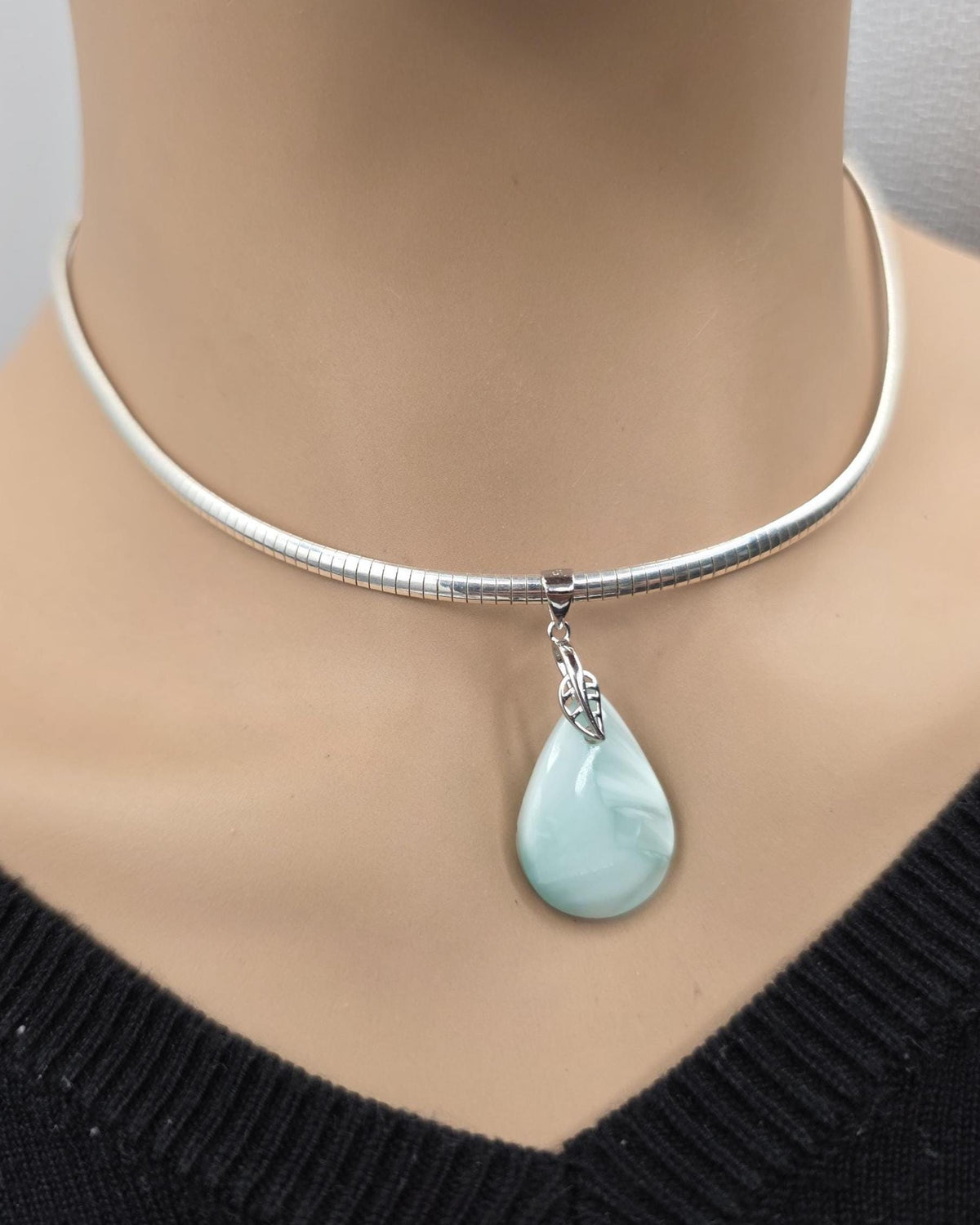 Sterling Silver 3mm Omega Hemimorphite Gemstone Pendant Necklace