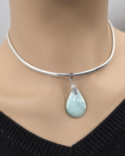 Sterling Silver 3mm Omega Hemimorphite Gemstone Pendant Necklace