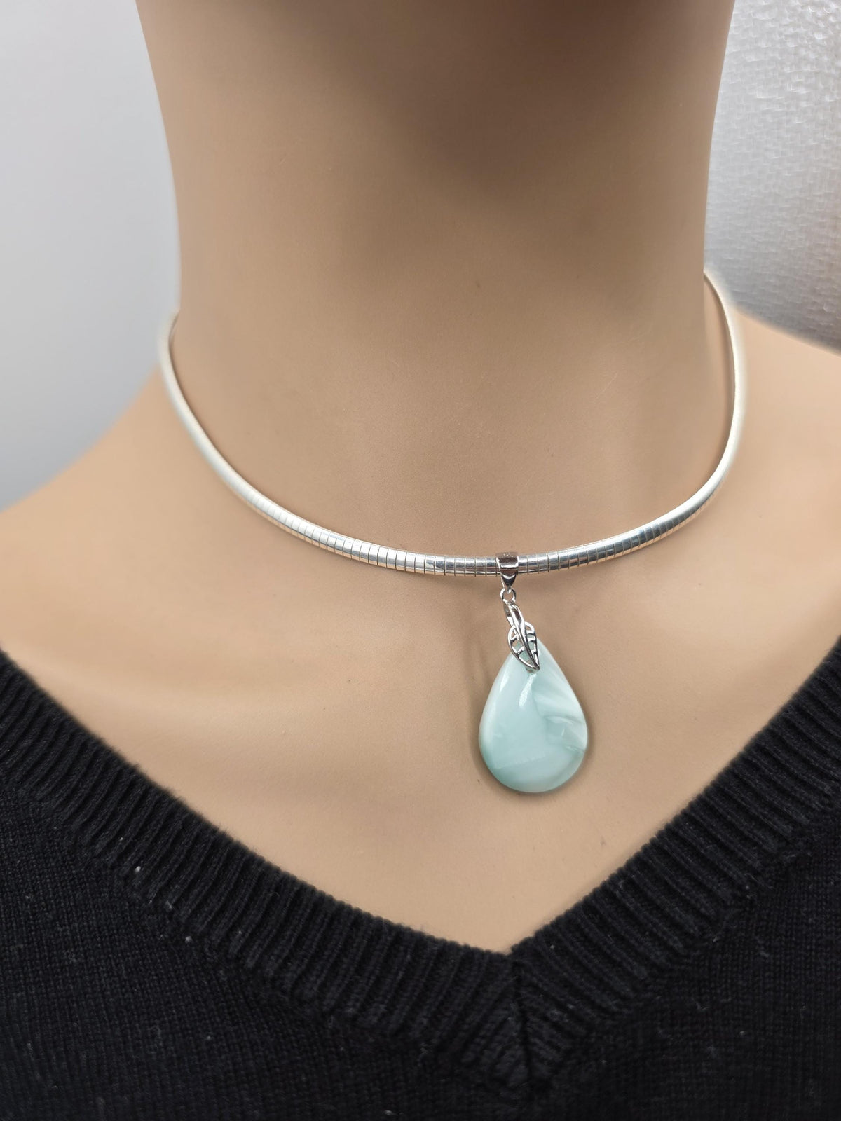 Sterling Silver 3mm Omega Hemimorphite Gemstone Pendant Necklace
