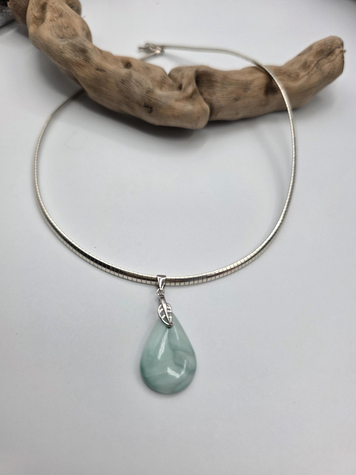 Sterling Silver 3mm Omega Hemimorphite Gemstone Pendant Necklace
