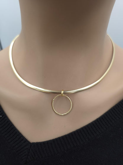 10k Gold Vermeil Omega Eternity O Ring Necklace Day Collar with Heart– 3mm Dual-Tone Sterling Silver