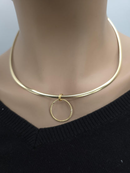 10k Gold Vermeil Omega Eternity O Ring Necklace Day Collar with Heart– 3mm Dual-Tone Sterling Silver
