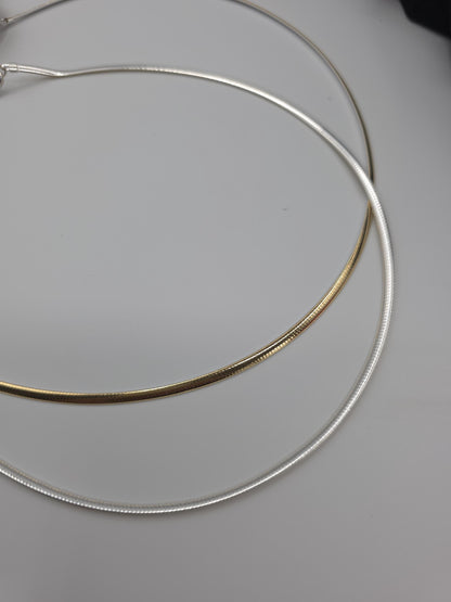 10k Gold Vermeil Omega Eternity O Ring Necklace Day Collar with Heart– 3mm Dual-Tone Sterling Silver