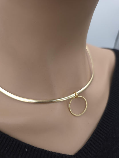 10k Gold Vermeil Omega Eternity O Ring Necklace Day Collar with Heart– 3mm Dual-Tone Sterling Silver