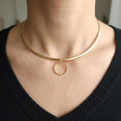 10k Gold Vermeil Omega Eternity O Ring Necklace Day Collar with Heart– 3mm Dual-Tone Sterling Silver