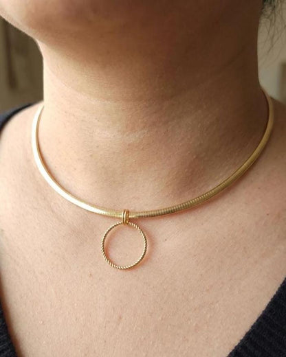 10k Gold Vermeil Omega Eternity O Ring Necklace Day Collar with Heart– 3mm Dual-Tone Sterling Silver