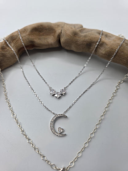 Sterling Silver Layered Necklace Set | Serpentine Chain & Protective Talisman Pendant