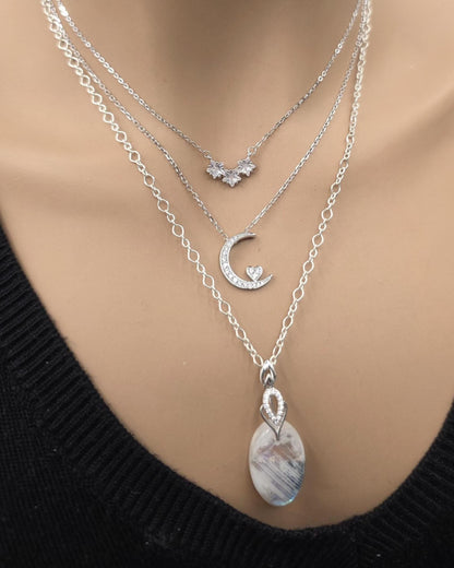 Sterling Silver Layered Necklace Set | Serpentine Chain & Protective Talisman Pendant
