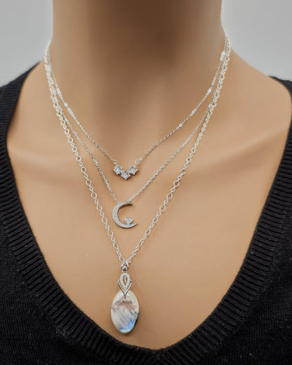 Sterling Silver Layered Necklace Set | Serpentine Chain & Protective Talisman Pendant