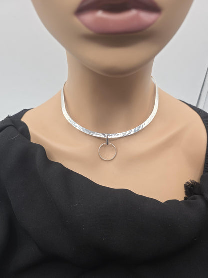 925 Sterling Silver Rigid Torque Day Collar Necklace – 4mm Hammered Elegant Luxury Choker, Locking Option