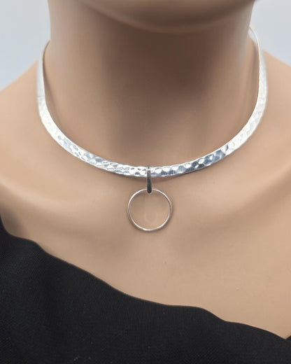 925 Sterling Silver Rigid Torque Day Collar Necklace – 4mm Hammered Elegant Luxury Choker, Locking Option