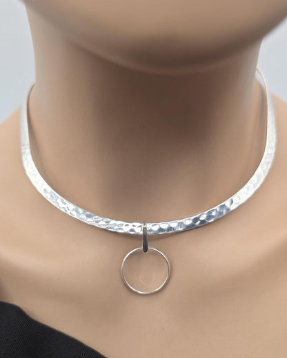 925 Sterling Silver Rigid Torque Day Collar Necklace – 4mm Hammered Elegant Luxury Choker, Locking Option