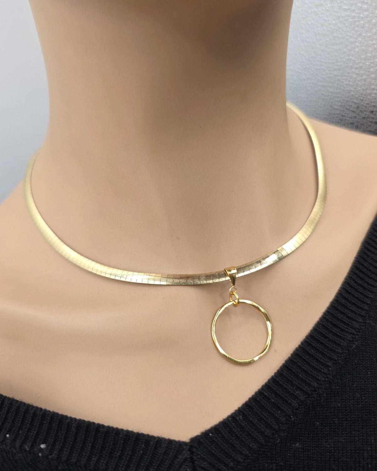 Reversible Sterling Silver & Gold Vermeil Omega Collar Necklace – 4mm Dual-Tone O-Ring Day Collar