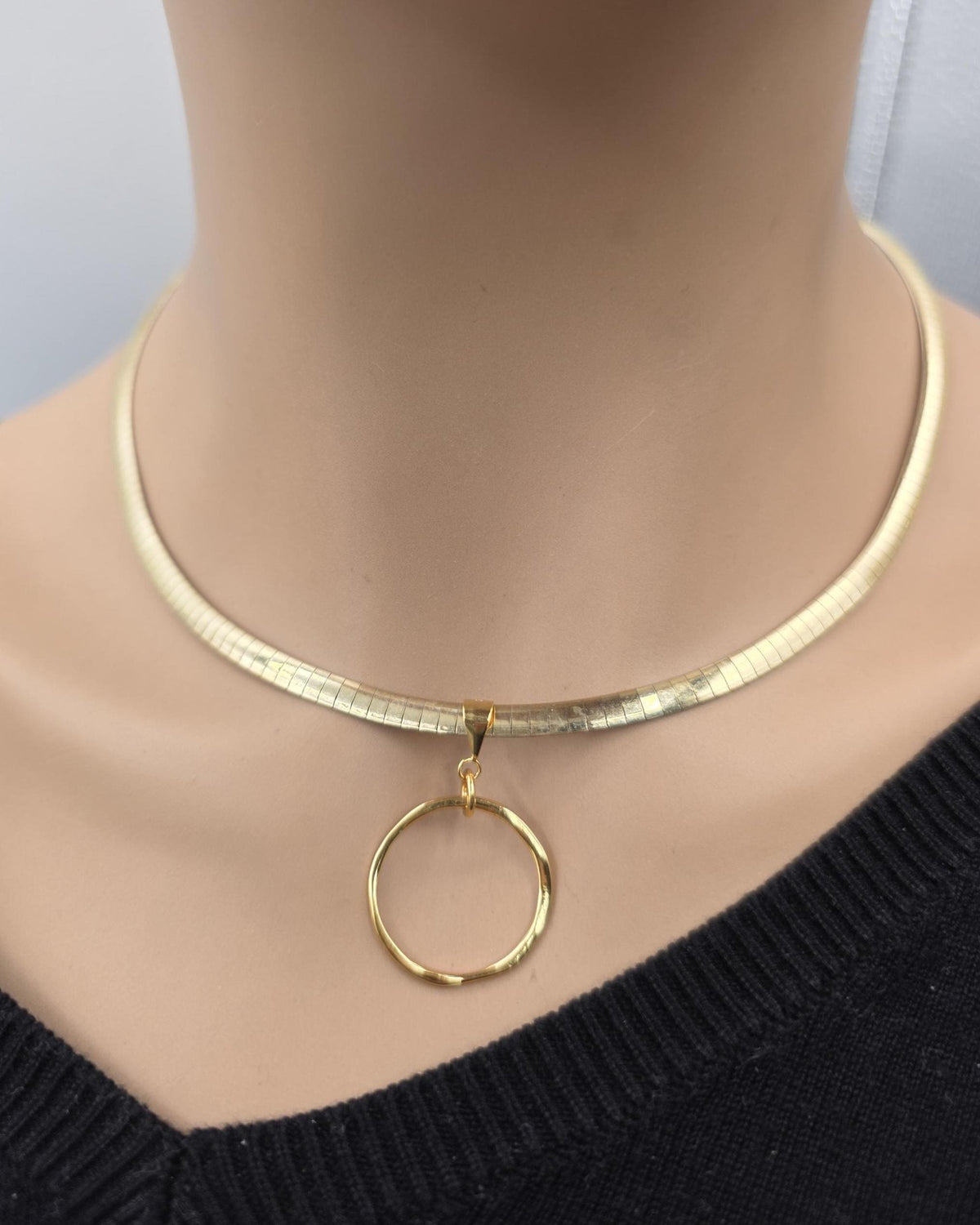 Reversible Gold Vermeil & Sterling Silver Omega Collar Necklace – 4mm Dual-Tone O-Ring Day Collar