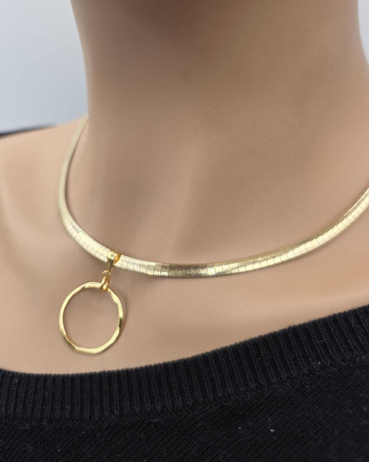 Reversible Gold Vermeil & Sterling Silver Omega Collar Necklace – 4mm Dual-Tone O-Ring Day Collar