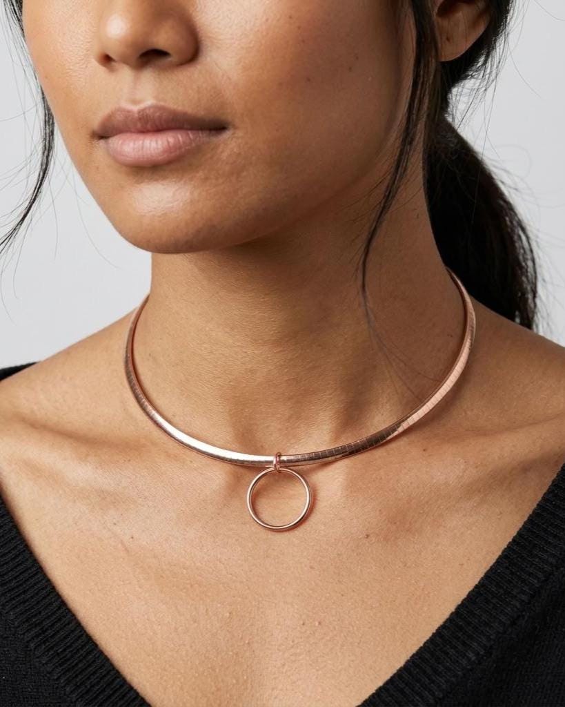 Reversible Rose Gold Vermeil & Sterling Silver Omega Collar Necklace – 4mm Dual-Tone O-Ring Day Collar