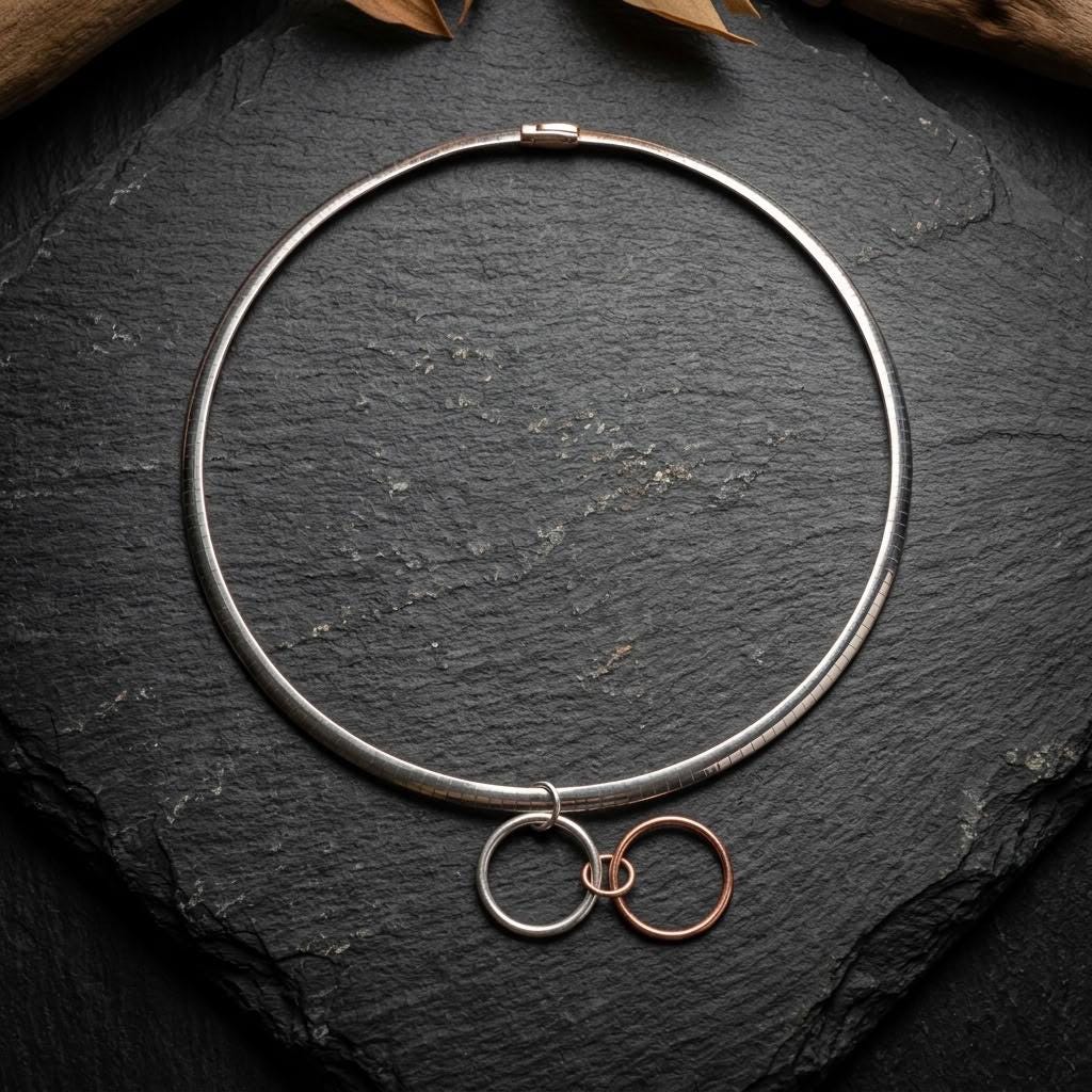 Reversible Rose Gold Vermeil & Sterling Silver Omega Collar Necklace – 4mm Dual-Tone O-Ring Day Collar