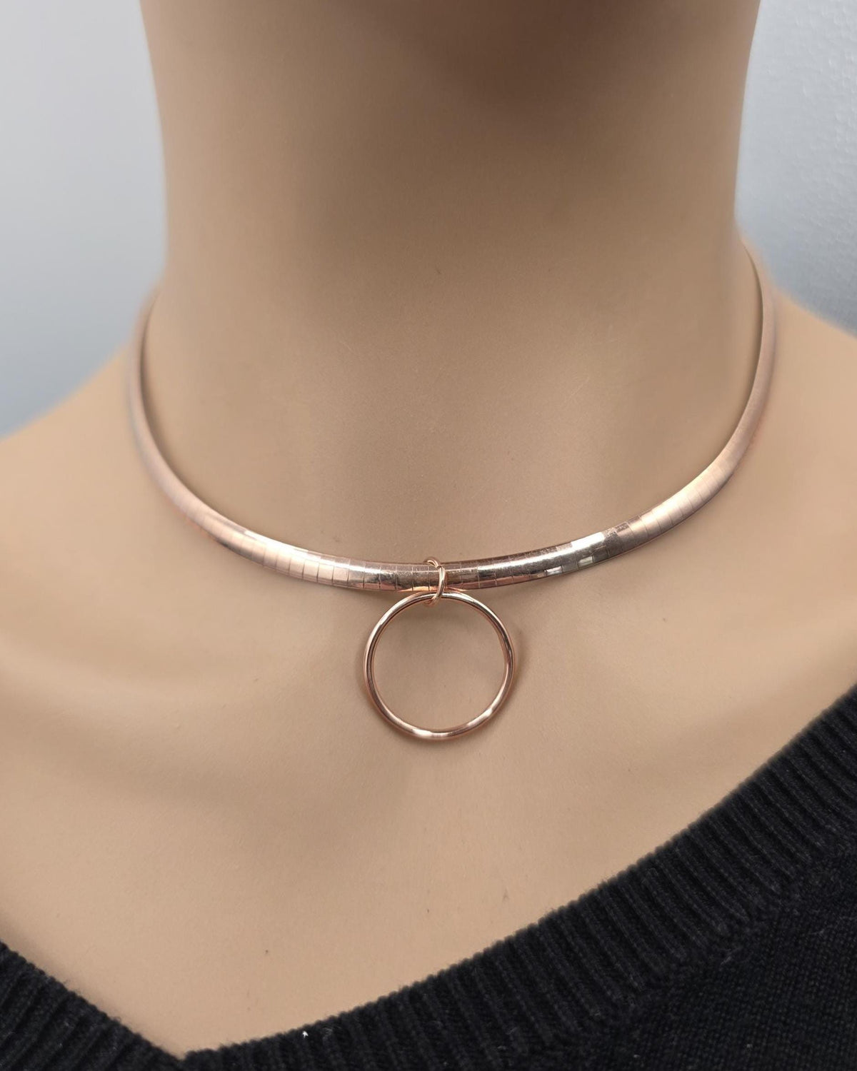 Reversible Rose Gold Vermeil & Sterling Silver Omega Collar Necklace – 4mm Dual-Tone O-Ring Day Collar