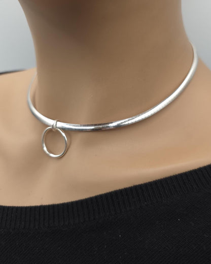 Reversible Rose Gold Vermeil & Sterling Silver Omega Collar Necklace – 4mm Dual-Tone O-Ring Day Collar