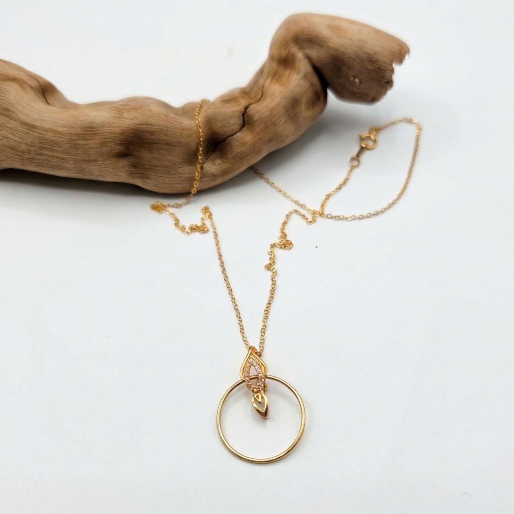 14k Gold Filled Elegant Chain Day Collar Ring Necklace, Devotion Luxury Fine Jewelry