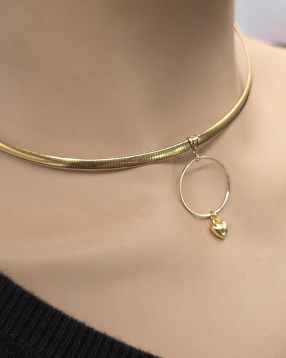 10k Gold Vermeil Omega Eternity O Ring Necklace Day Collar with Heart– 4mm Dual-Tone Sterling Silver