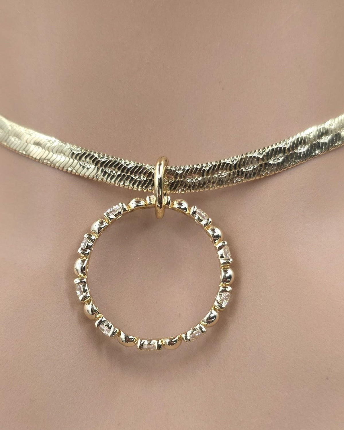 10k Premium Gold Plated Elegant Herringbone and CZ Day Collar Necklace, Romantic Luxury Elegant Partner Jewelry