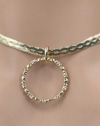 10k Premium Gold Plated Elegant Herringbone and CZ Day Collar Necklace, Romantic Luxury Elegant Partner Jewelry