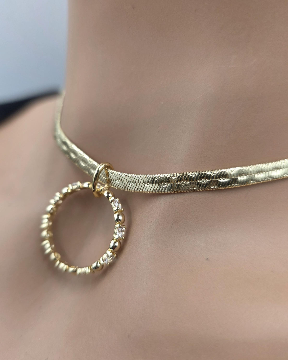 10k Premium Gold Plated Elegant Herringbone and CZ Day Collar Necklace, Romantic Luxury Elegant Partner Jewelry