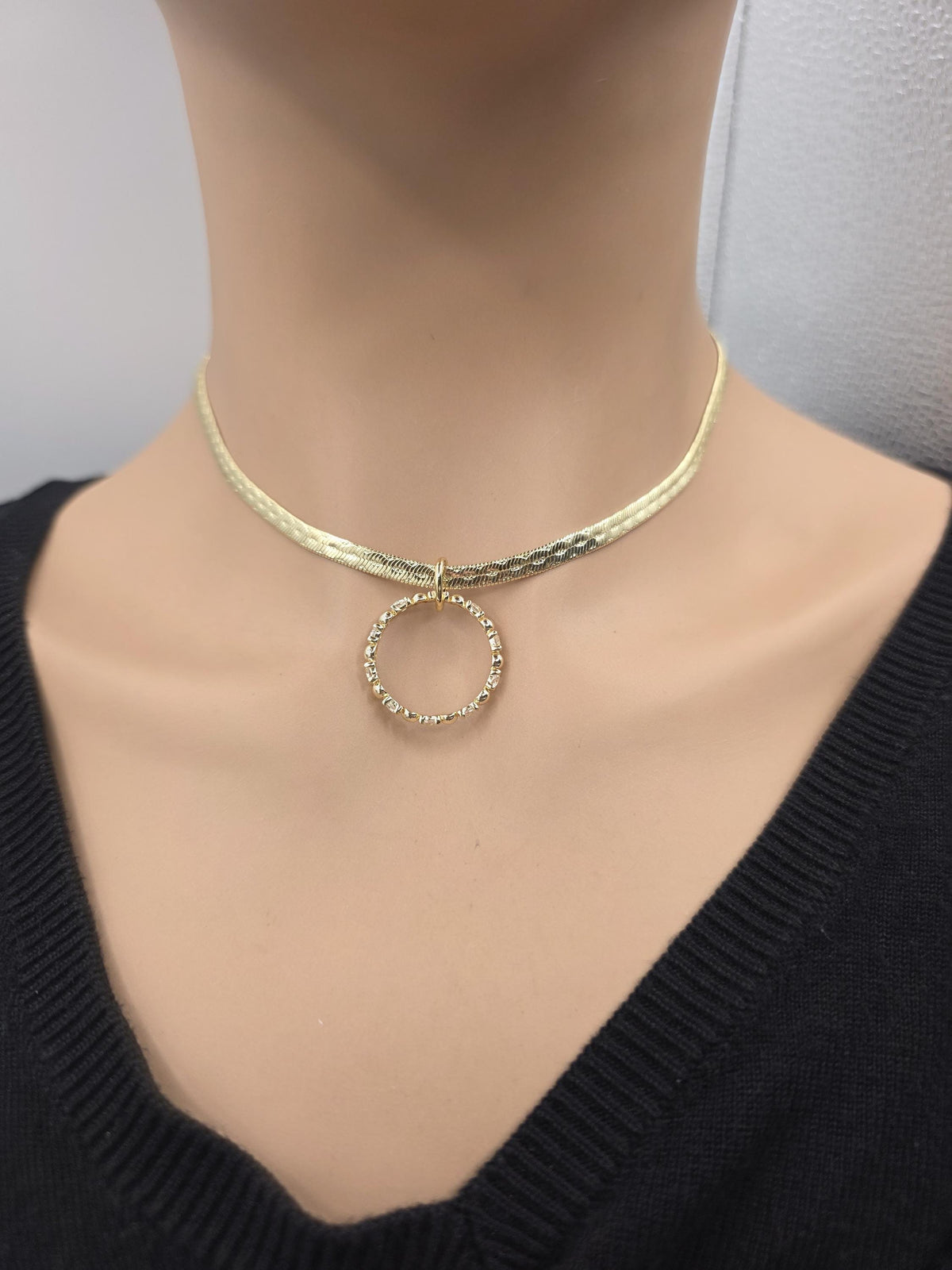 10k Premium Gold Plated Elegant Herringbone and CZ Day Collar Necklace, Romantic Luxury Elegant Partner Jewelry