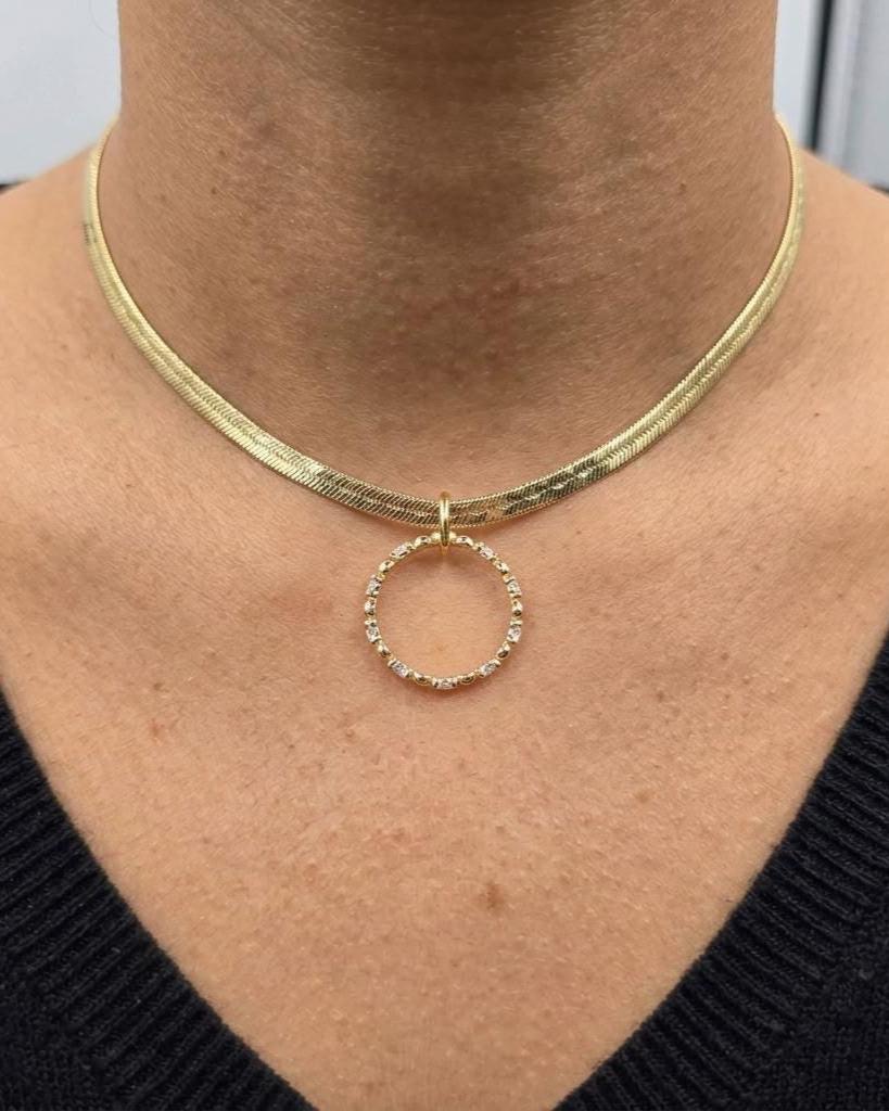 10k Premium Gold Plated Elegant Herringbone and CZ Day Collar Necklace, Romantic Luxury Elegant Partner Jewelry