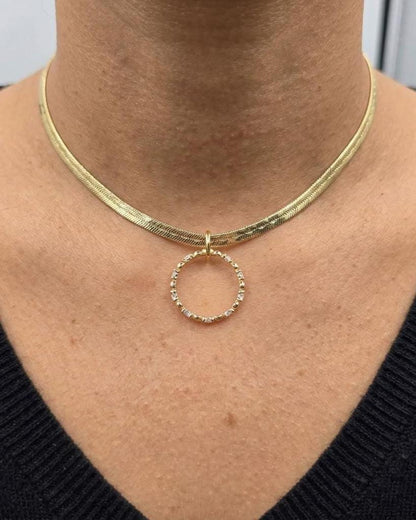 10k Premium Gold Plated Elegant Herringbone and CZ Day Collar Necklace, Romantic Luxury Elegant Partner Jewelry