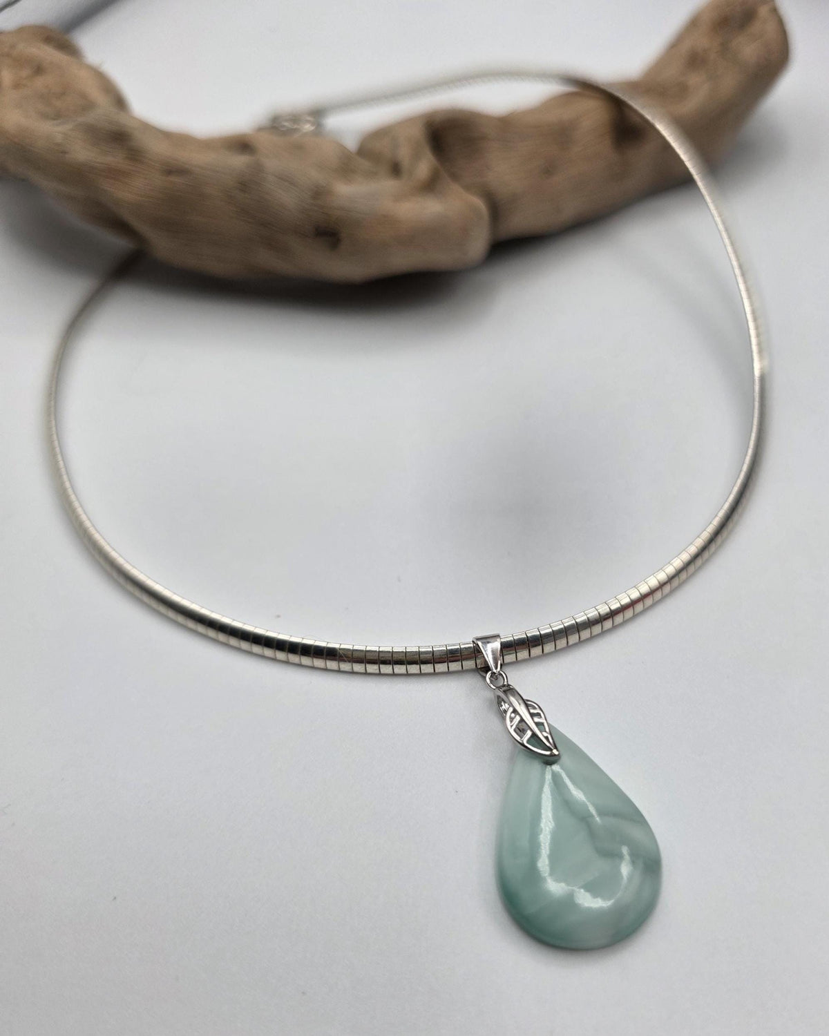 Sterling Silver 3mm Omega Hemimorphite Gemstone Pendant Necklace