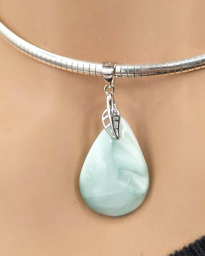 Sterling Silver 3mm Omega Hemimorphite Gemstone Pendant Necklace