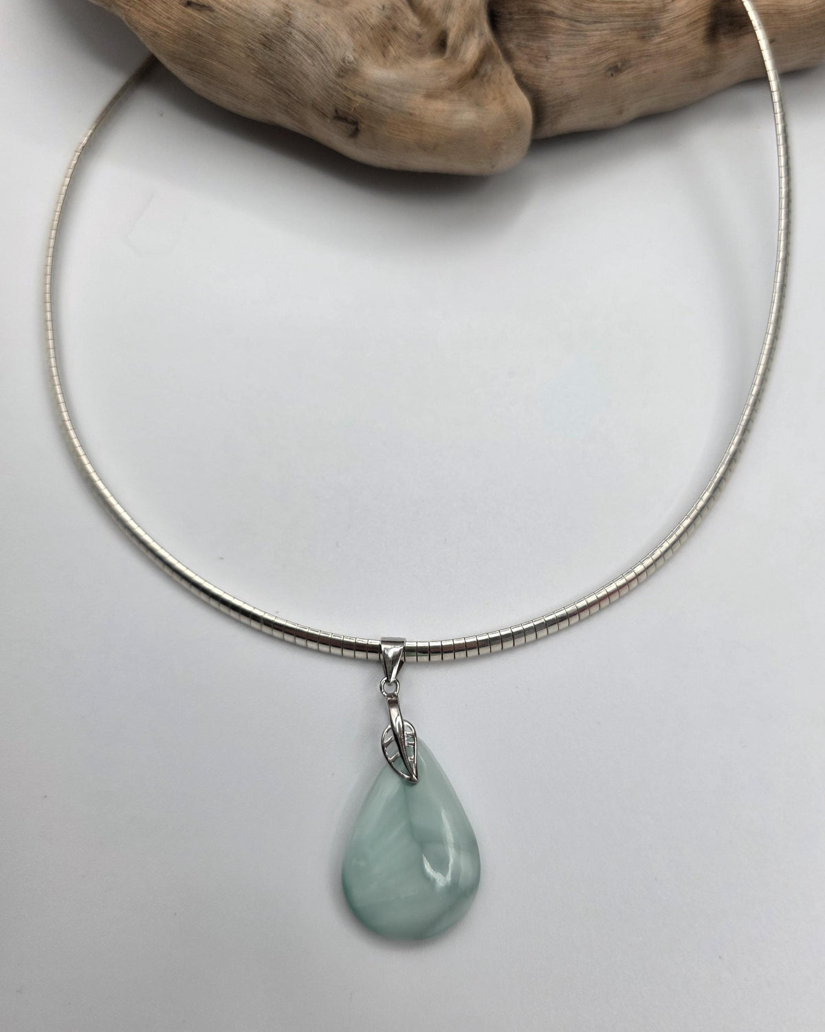 Sterling Silver 3mm Omega Hemimorphite Gemstone Pendant Necklace